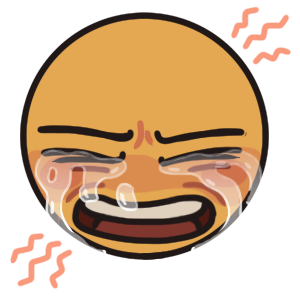 a face with with open mouth, flushed cheeks, closed eyes, scrunched eyebrows, and lots of tears running down both sides of their face from pain. On the top right and bottom left of both are light red zigzag marks to indicate pain